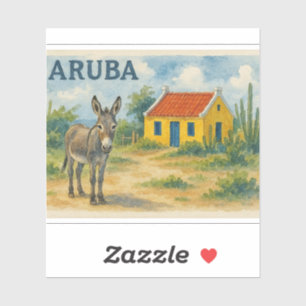 Aruba Yellow Cunucu house with donkey watercolor Sticker