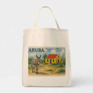 Aruba Yellow Cunucu house with donkey watercolor Tote Bag