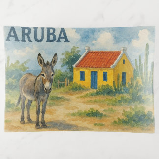 Aruba Yellow Cunucu house with donkey watercolor Trinket Tray