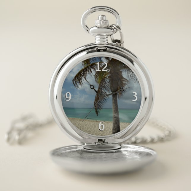 Aruban Beach I Beautiful Nature Scene Pocket Watch (Inside)