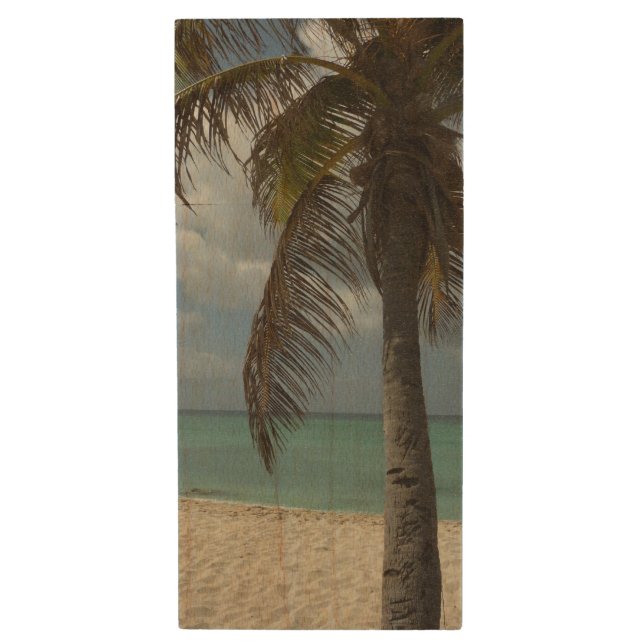 Aruban Beach I Beautiful Nature Scene Wood Flash Drive (Front Vertical)
