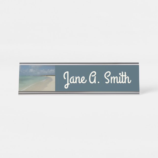 Aruban Beach II Beautiful Nature Scene Desk Name Plate (Front)