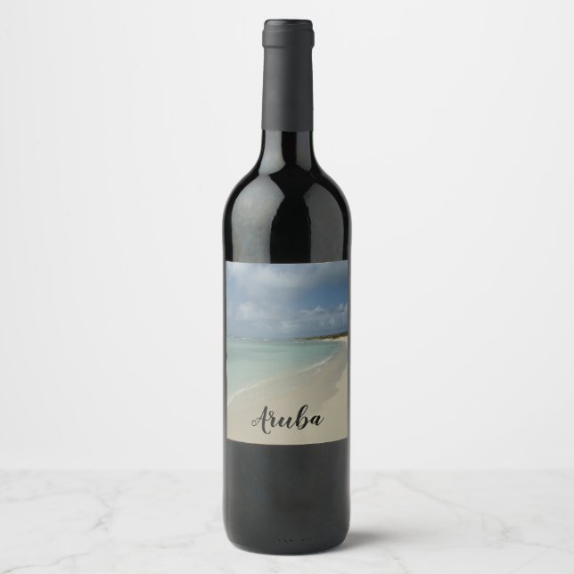 Aruban Beach II Beautiful Nature Scene Wine Label (Front)