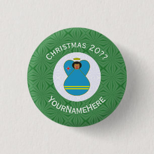Aruban Flag Angel Christmas Personalized Button