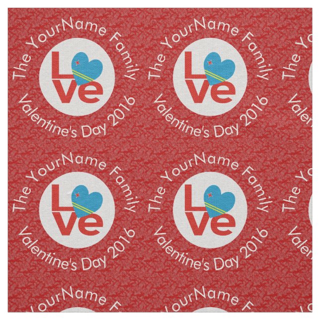 Aruban Flag Heart LOVE Red Personalized Text  Fabric (Swatch)