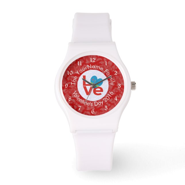Aruban Flag Heart LOVE Red Personalized Text  Watch (Front)