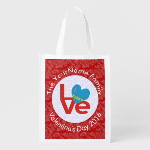 Aruban Flag Red Letters LOVE White on Red Grocery Bag