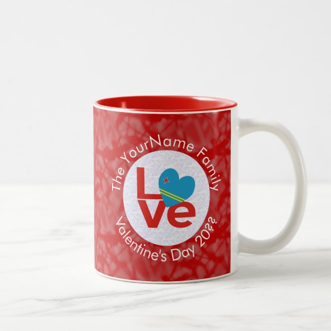 Aruban Flag Red Letters LOVE White on Red Two-Tone Coffee Mug (Right)