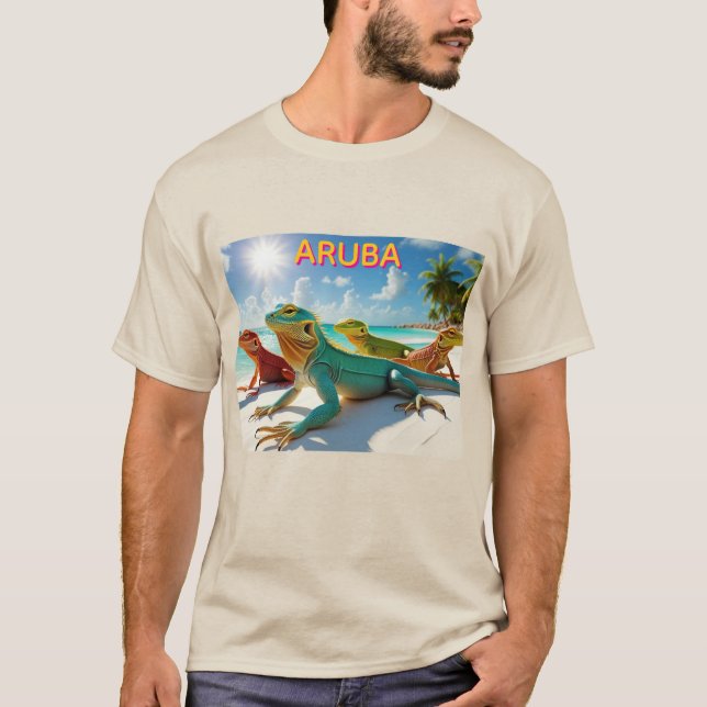 Aruban lizards enjoying the beach T-Shirt (Front)