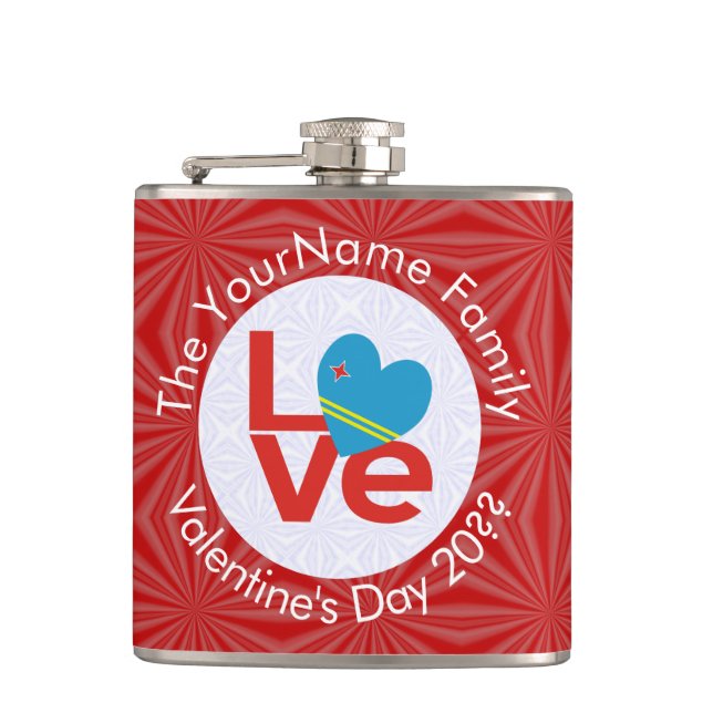 Aruban Red Letters LOVE Flag Personalized  Flask (Front)