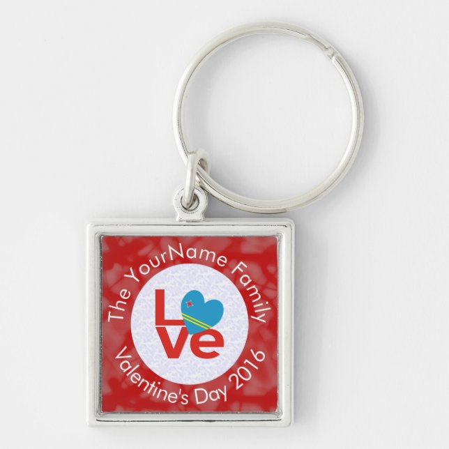 Aruban Red Letters LOVE Flag Personalized  Keychain (Front)