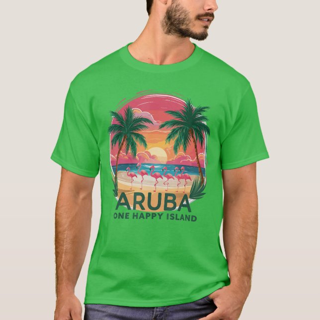Arubas One Happy Island beautiful sunset beach Fla T-Shirt (Front)