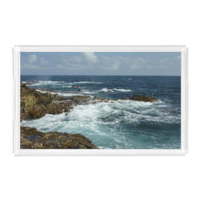 Aruba's Rocky Coast and Blue Ocean Acrylic Tray (Front)