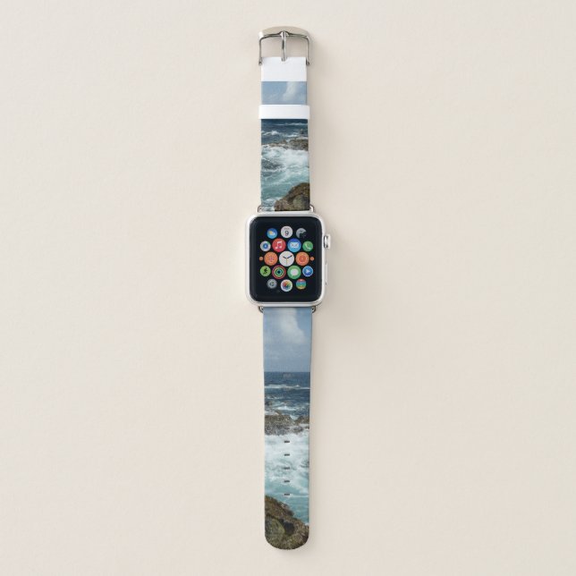 Aruba's Rocky Coast and Blue Ocean Apple Watch Band (Front)