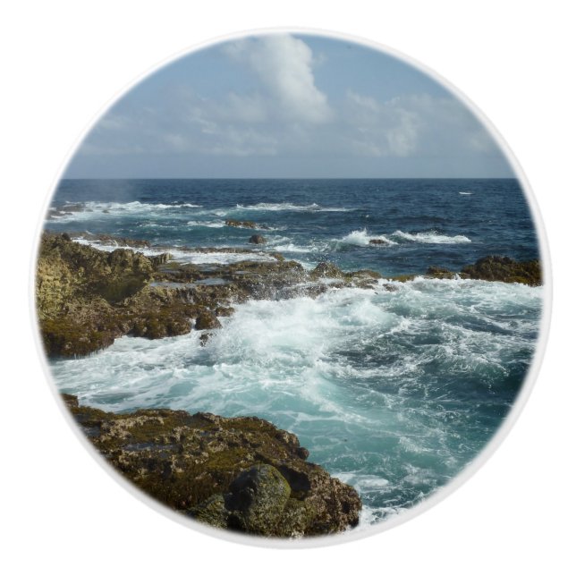 Aruba's Rocky Coast and Blue Ocean Ceramic Knob (Front)