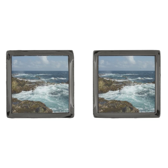 Aruba's Rocky Coast and Blue Ocean Cufflinks (Front)
