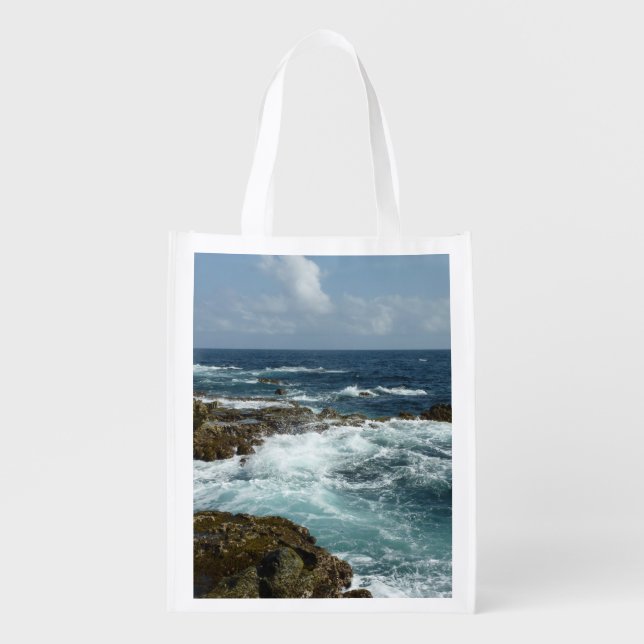 Aruba's Rocky Coast and Blue Ocean Grocery Bag (Front)