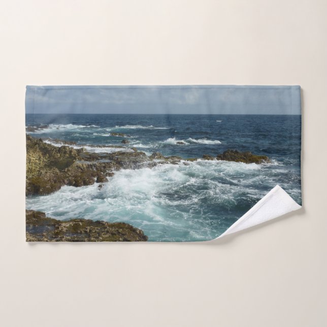 Aruba's Rocky Coast and Blue Ocean Hand Towel (Hand Towel)