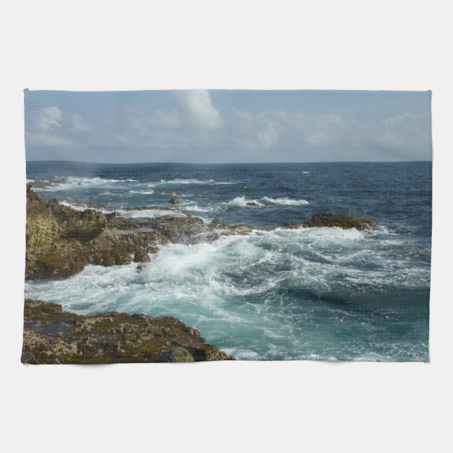 Aruba's Rocky Coast and Blue Ocean Kitchen Towel (Horizontal)