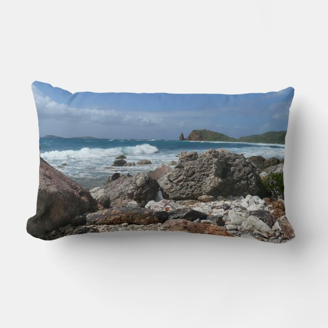 Aruba's Rocky Coast and Blue Ocean Lumbar Pillow (Front)