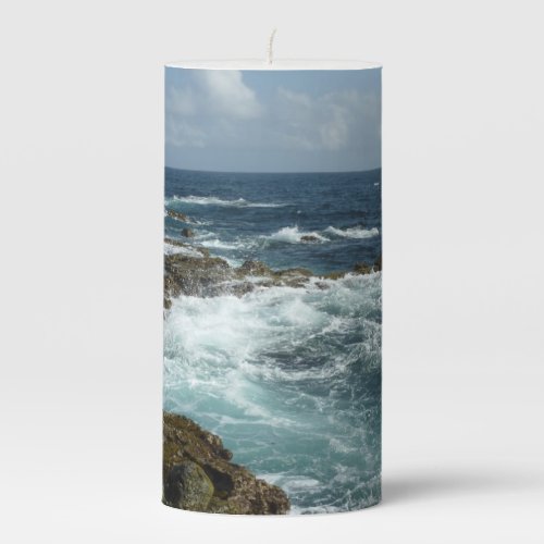 Arubas Rocky Coast and Blue Ocean Pillar Candle