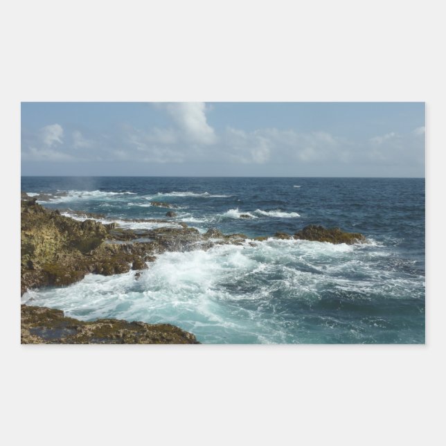 Aruba's Rocky Coast and Blue Ocean Rectangular Sticker (Front)