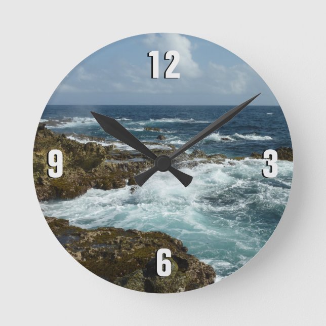 Aruba's Rocky Coast and Blue Ocean Round Clock (Front)