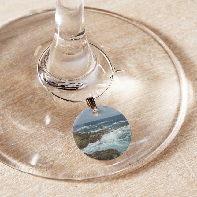 Aruba's Rocky Coast and Blue Ocean Wine Glass Charm (In Situ)