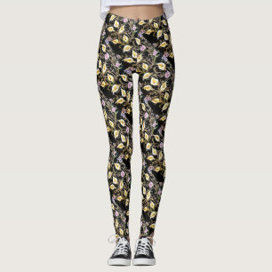 Arum Lily Artistic Floral Design On Black  Leggings