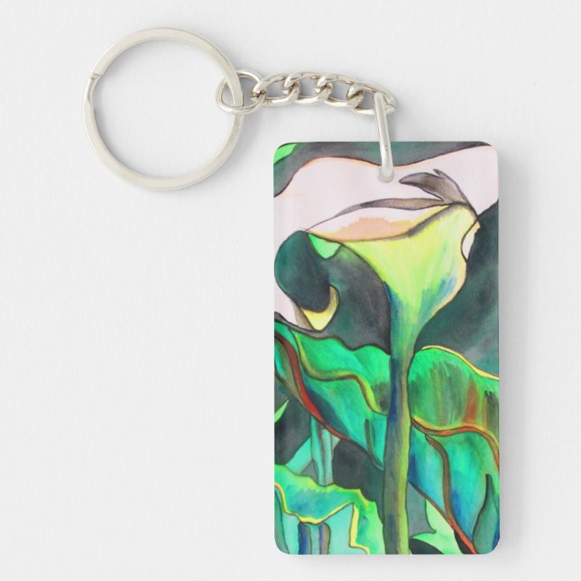 Arum lily flower white and green art keychain (Front)