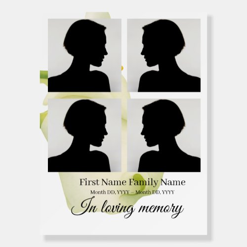 Arum lily funeral welcome sign bord collage
