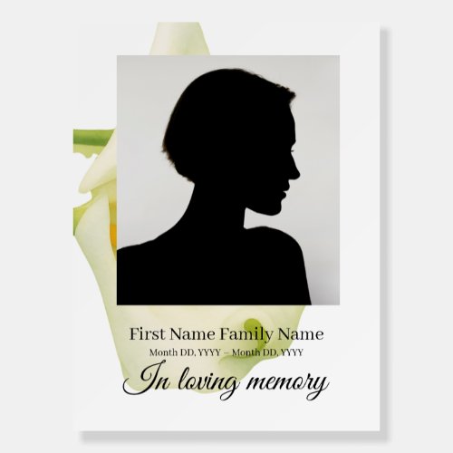 Arum lily funeral welcome sign foam bord