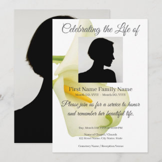 Arum Lily memorial invitation