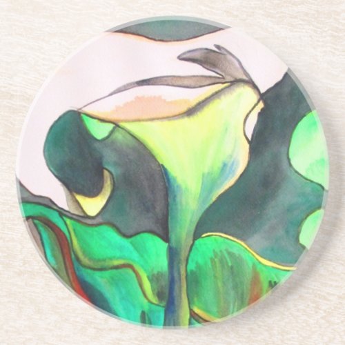 Arum Lily watercolor original art painting Drink Coaster