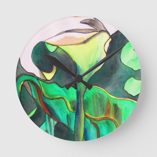 Arum Lily watercolor original art painting Round Clock (Front)