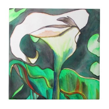 Arum Lily watercolor original art painting Tile