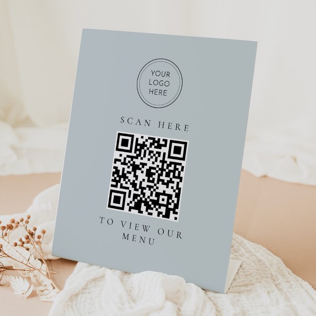 ARYA Modern Sage Green Business Menu QR Code Pedestal Sign (Creator Uploaded)