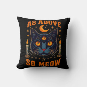 As Above, So Meow Triple Eye Mystic Black Cat Throw Pillow