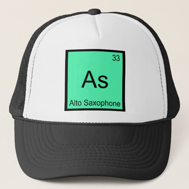 As - Alto Saxophone Funny Chemistry Element Symbol Trucker Hat (Front)