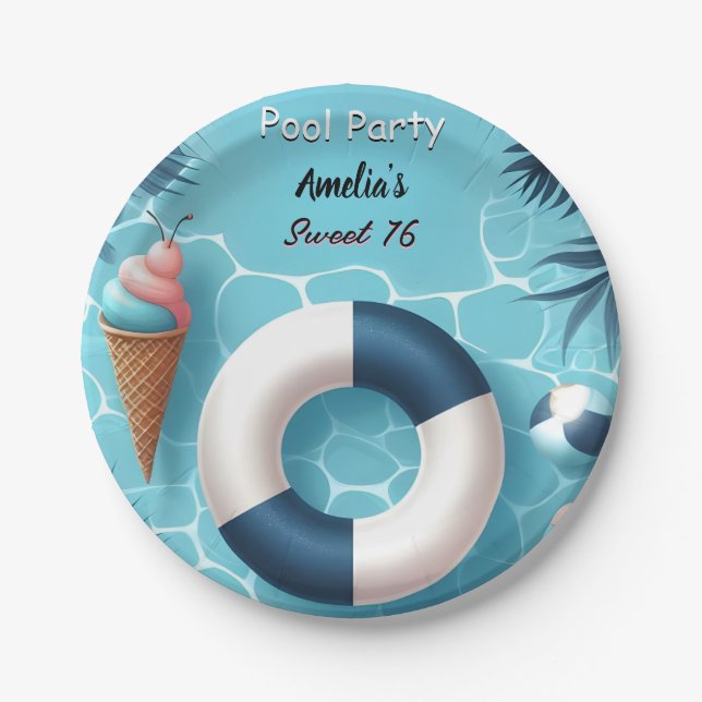 As Boy Fun Teen Adult Pool Party Sweet 16 Birthday Paper Plates (Front)