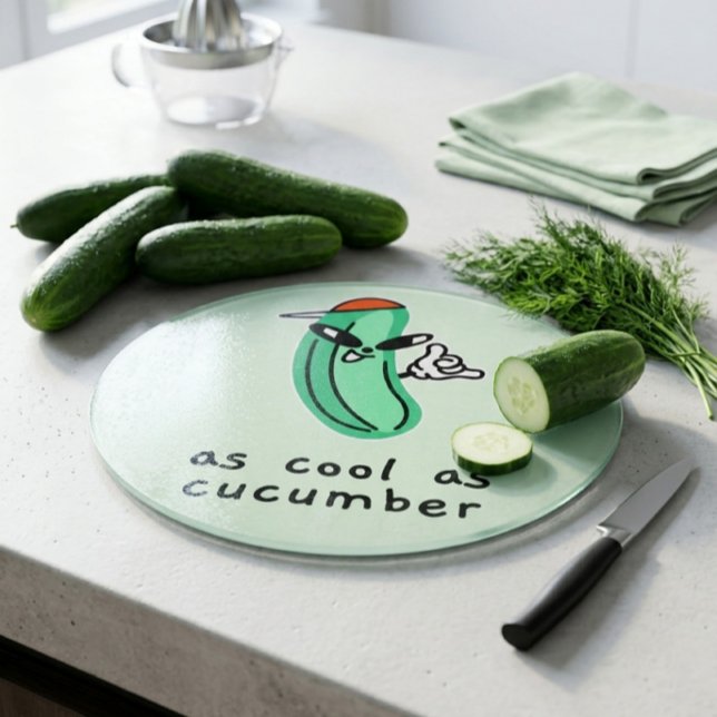 As Cool As Cucumber – Round Glass Cutting Board  (Creator Uploaded)