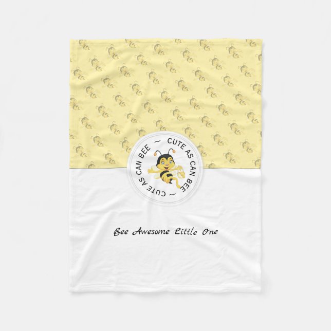 As Cute As Can Bee Cartoon | Personalized Monogram Fleece Blanket (Front)