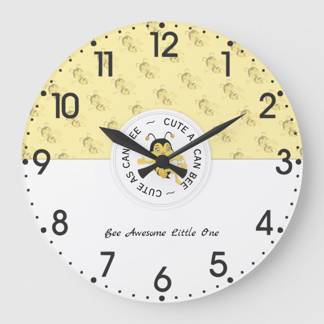 As Cute As Can Bee Cartoon | Personalized Monogram Large Clock (Front)