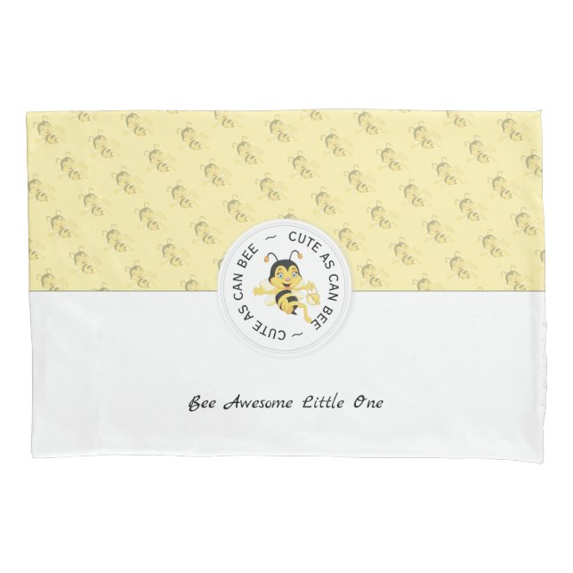 As Cute As Can Bee Cartoon | Personalized Monogram Pillow Case (Front)