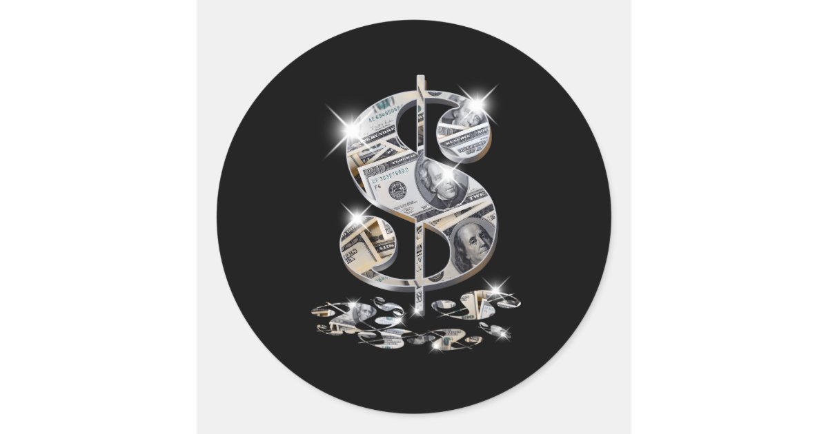 As Dollar Bill Dollar Sign Classic Round Sticker | Zazzle