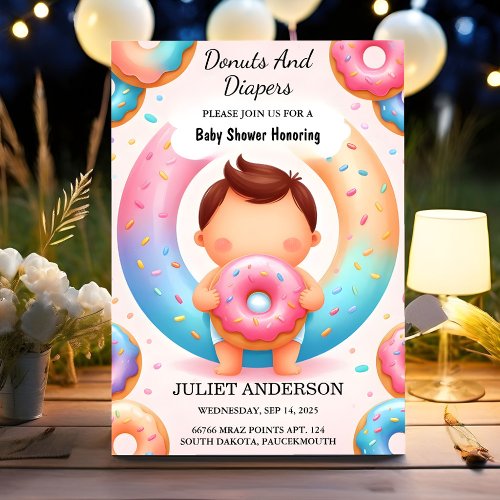 As Dreams Pink Blue Donuts And Diapers Baby Shower Invitation