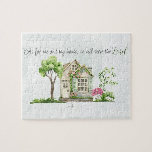 As For Me and My House Bible Verse Watercolor  Jigsaw Puzzle