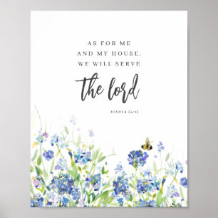 As For Me and My House Modern Blue Floral Poster