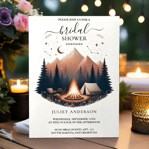 As Forest Wood Sky Tree Fire Camping Bridal Shower Invitation