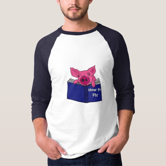 AS- Funny Pig Reading How to Fly Book T-Shirt (Front)